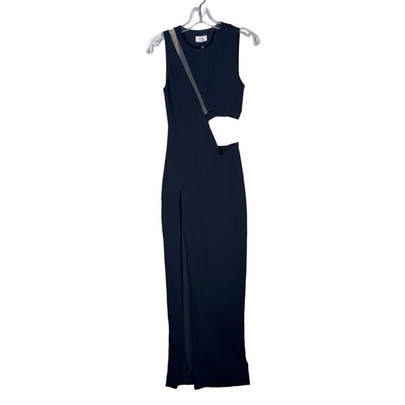 Camila Coelho Alex Maxi Dress in Black Asymmetric Cutout Column Slit XS FLAWS - Picture 4 of 15